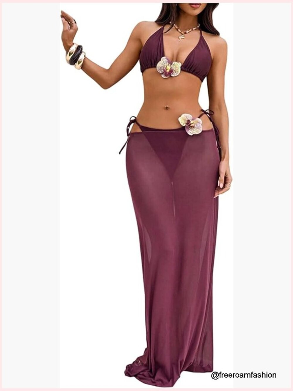 3 Piece Bikini Set with Beach Skirt Cover Up
